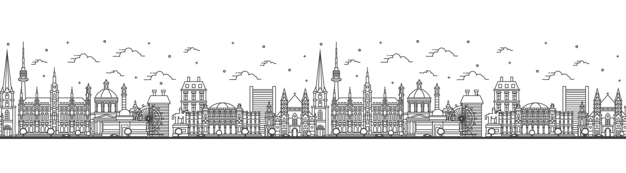 Seamless pattern with Outline Vienna Austria City Skyline with Historic Buildings Isolated on White. Vienna Cityscape with Landmarks. vector