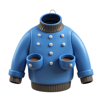 Blue Sweater With Coffee Cup Pockets png