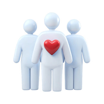 Three White Figures, One with a Red Heart on Their Back png