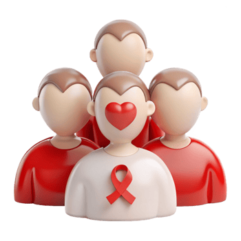 Group of People with Red Ribbon and Heart png