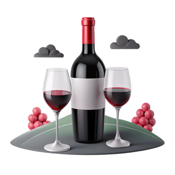 Two Glasses of Red Wine with Bottle png