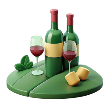 Red Wine with Wine Glasses on Green Surface png