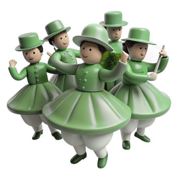 Five Green Figurines Dancing in a Circle png