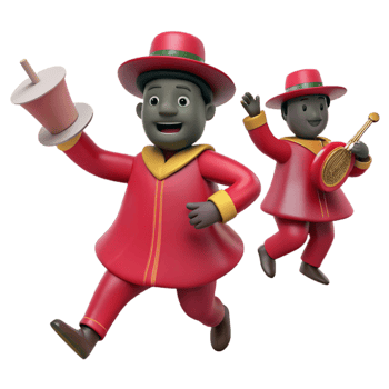 Two Cartoon Characters in Red Outfits Celebrating png