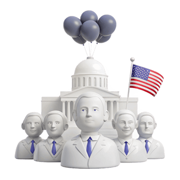 Government Building with American Flag and Balloons png
