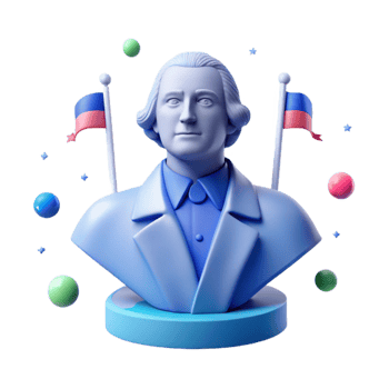 3D Rendered Bust of a Man with Flags and Spheres png