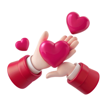 3D Cartoon Hands Holding and Surrounding Hearts png