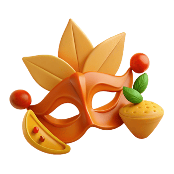 Orange Carnival Mask with Leaves and Berries png