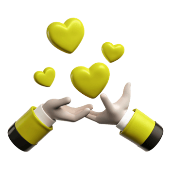 3D Rendered Hands Catching Yellow Hearts png