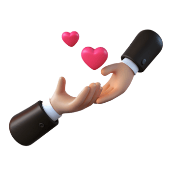 3D Cartoon Hands Reaching for Pink Hearts png