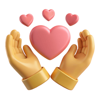 3D Render of Hands Holding a Heart with Smaller Hearts Surrounding It png