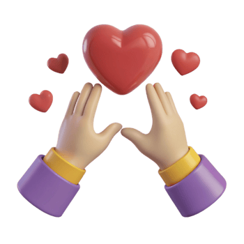3D Hands Holding a Heart with Surrounding Hearts png