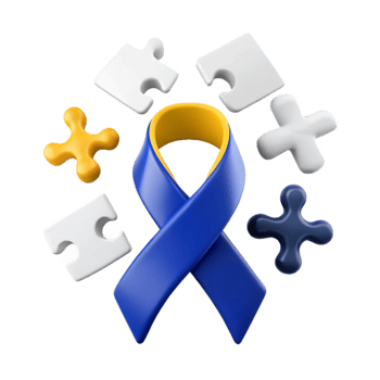 Blue and Yellow Ribbon with Puzzle Pieces png