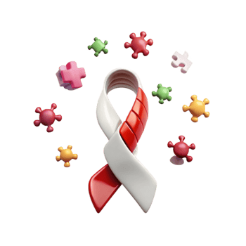 Red and White Ribbon with Colorful Puzzle Pieces png