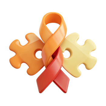 Orange and Red Ribbon with Puzzle Pieces png