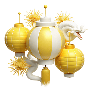 Decorative 3D Render of Yellow and White Striped Lanterns png
