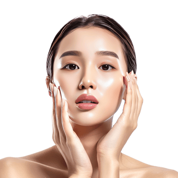 Beautiful woman body and face care with hand geture front view isolate on transparency background png