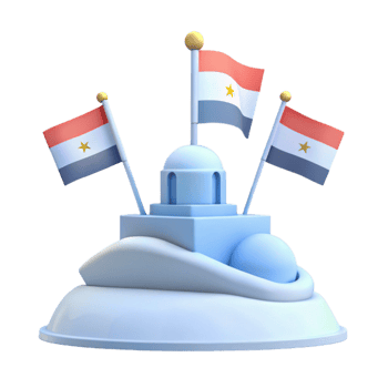 3D Rendered Model of a Building with Flags png