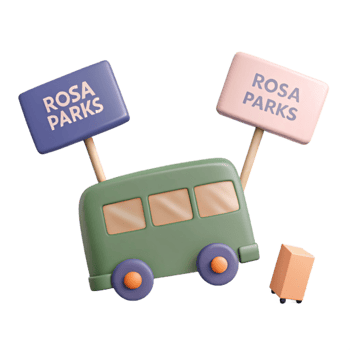 3D Render of a Bus with Signs That Say Rosa Parks png