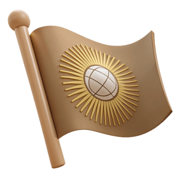 3D Render of a Flag with a Sun and Globe Design png