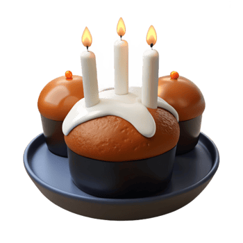 Three Birthday Cupcakes with Candles png