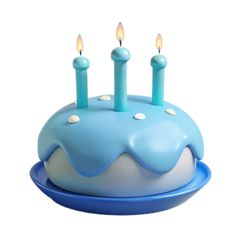 Blue Birthday Cake with Three Candles png