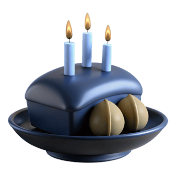 Blue Birthday Cake with Three Candles and Decorations png
