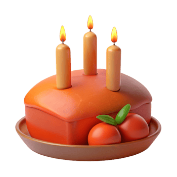 Three Candles on a Square Cake with Red Fruits png