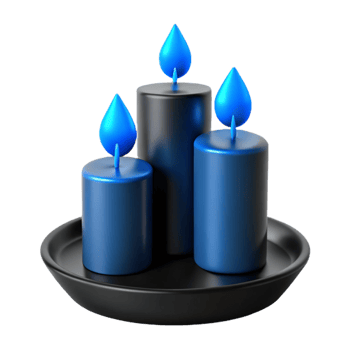 Three Blue Candles on Black Plate png