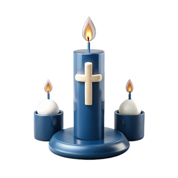 Three Burning Candles with a Cross on a Blue Base png