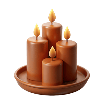 Four Burning Candles on a Clay Plate png