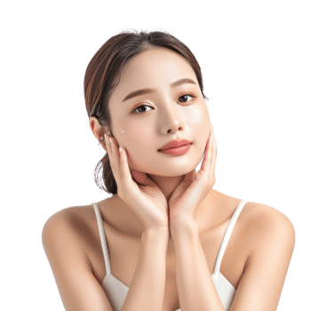 Beautiful woman body and face care with hand geture front view isolate on transparency background png