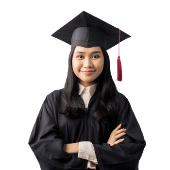 Confident smiling student in a graduation gown standing isolate on transparency background png