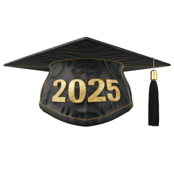 3d graduate cap with text 2025 front view full length isolate on transparency background png