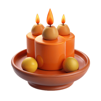 Three Burning Candles on a Tray with Orbs png