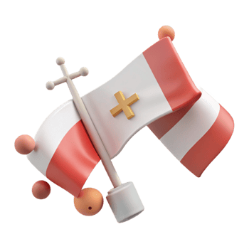3D Render of Red and White Flag with Cross png