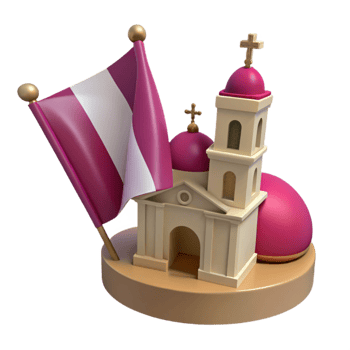 3D Model of a Church with a Flag png