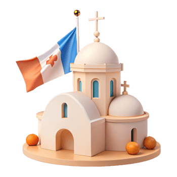 Whitewashed Church with Dome and Flag png