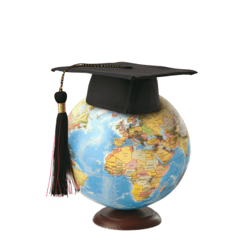 A globe featuring a graduation cap isolate on transparency background png