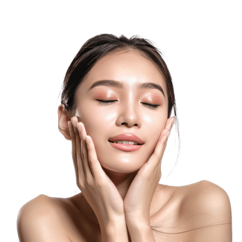 Beautiful woman body and face care with hand geture isolate on transparency background png