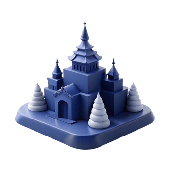 3D Blue Castle with Trees png