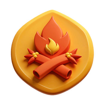 3D Campfire Icon with Flames and Logs png