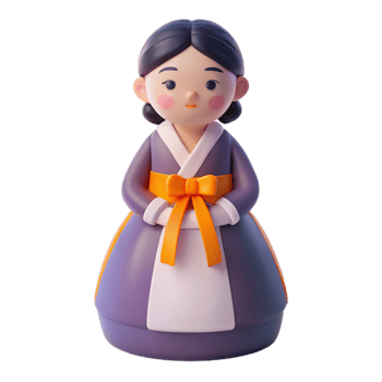 3D Cartoon Woman in Traditional Korean Hanbok Dress png