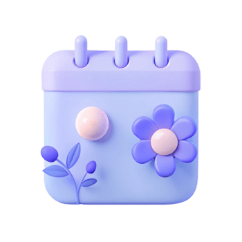 Cute 3D Calendar Icon with Flower and Leaves png