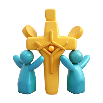 Two Figures Praying Before a Gold Cross png