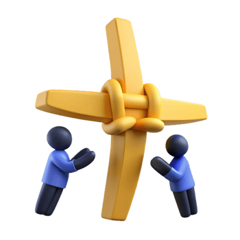 Two Figures Praying Before a Golden Cross png
