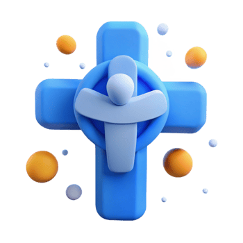 3D Render of a Blue Cross with a Person in the Center png