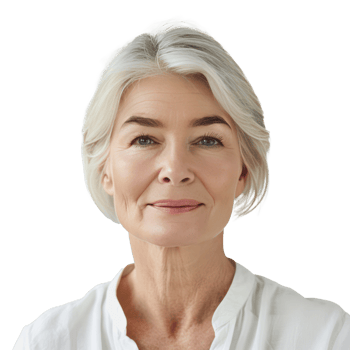 Portrait of beautiful senior woman with clean glowing face skin isolate on transparency background png