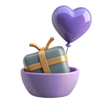 Purple Heart Balloon and Gift in a Bowl png