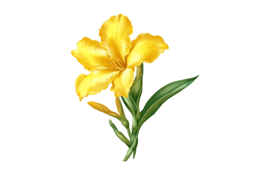 Yellow lily flower with green leaves isolated on a transparent background png